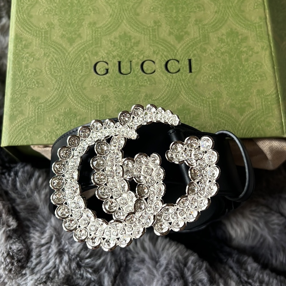 Leather belt with Double G buckle